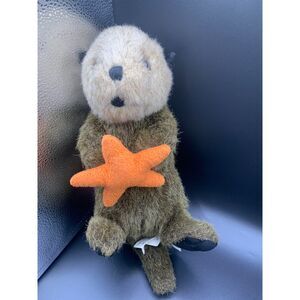 Unipak Plush Sea Otter with Shiny Orange Star Stuffed Animal Toy Brown 2014 15"